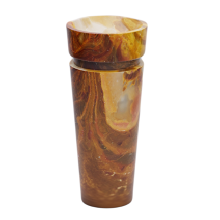 A marble-patterned ceramic or stone vase with an overhanging lip.