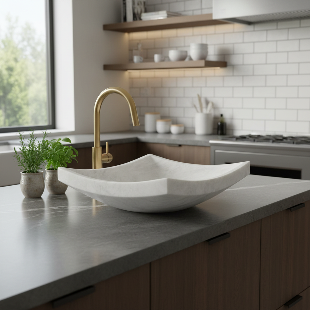 White, Stone Handmade Rectangular Vessel Bathroom Sink