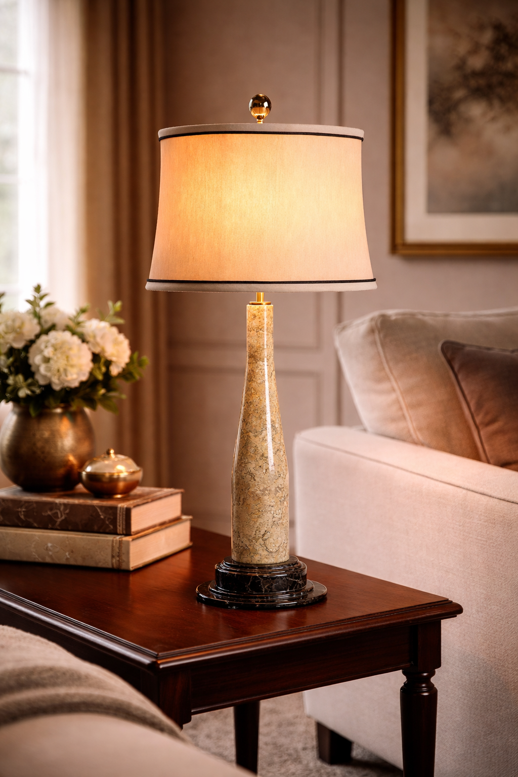 32" Tall Marble Table Lamp "Artica", Fossil
