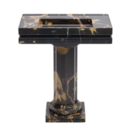 Black and tan marble-patterned trophy or award on a square base with a rectangular top