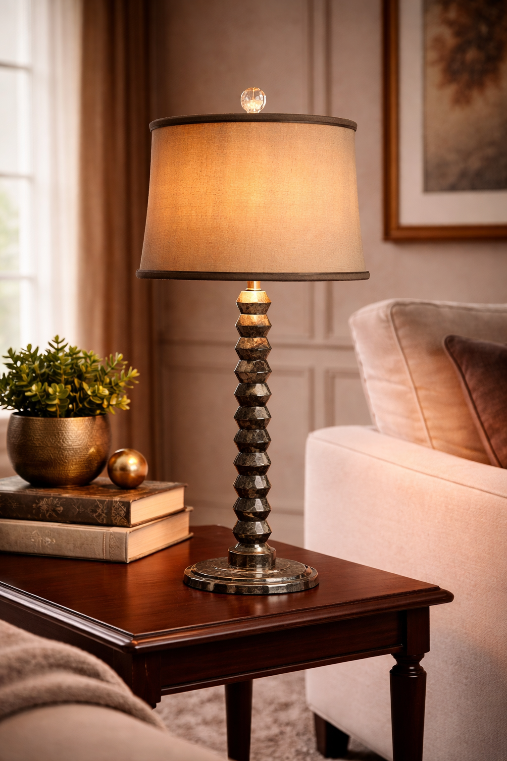 31" Tall Marble Table Lamp "Quasar", Dark Gray