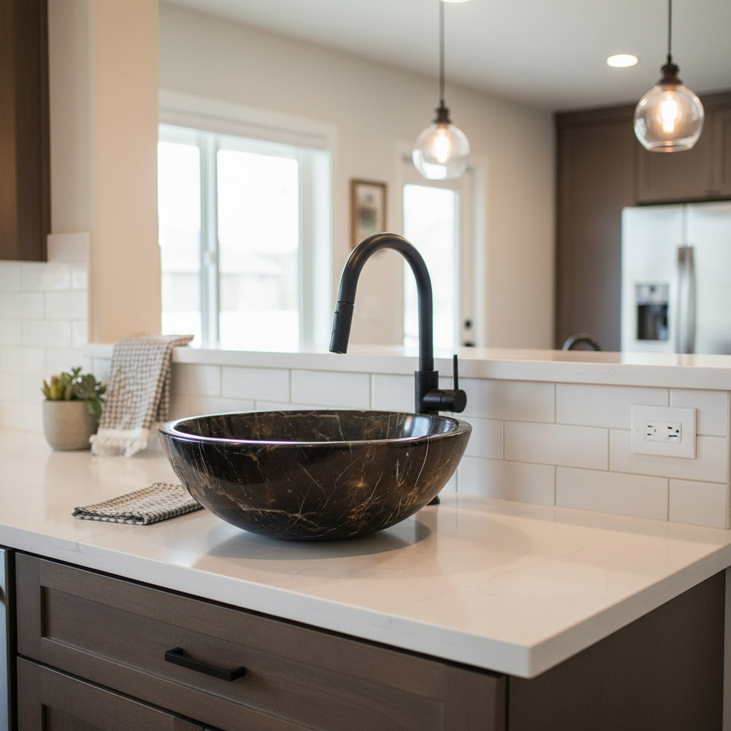 Kings Gold, Round Marble Stone Vessel Sinks Smooth