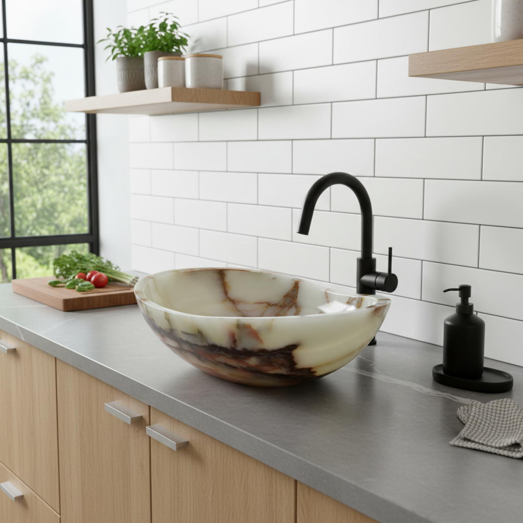 Light Green Onyx, Stone Oval Vessel Bathroom Sink