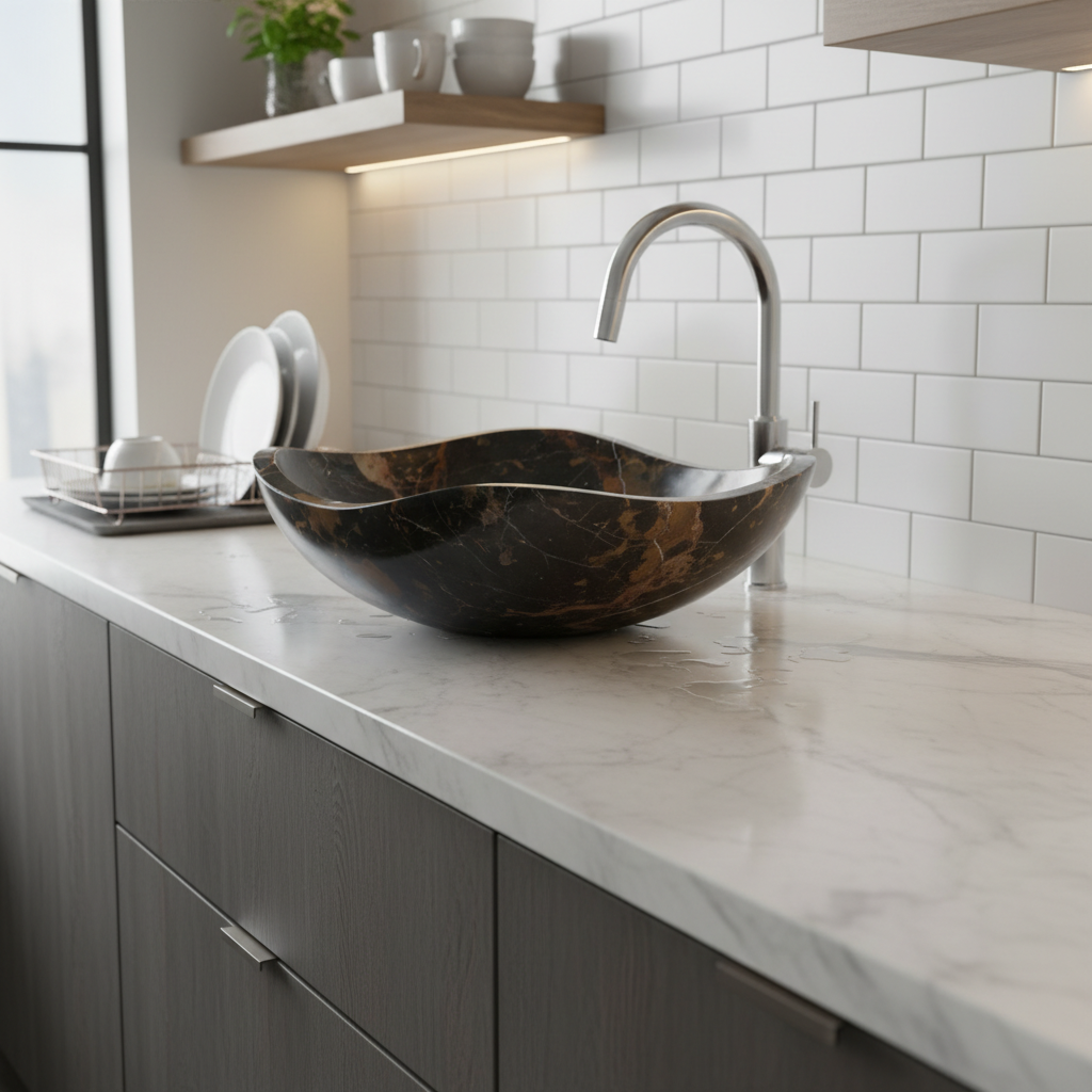 Kings Gold Marble, Stone Oval Vessel Bathroom Sink