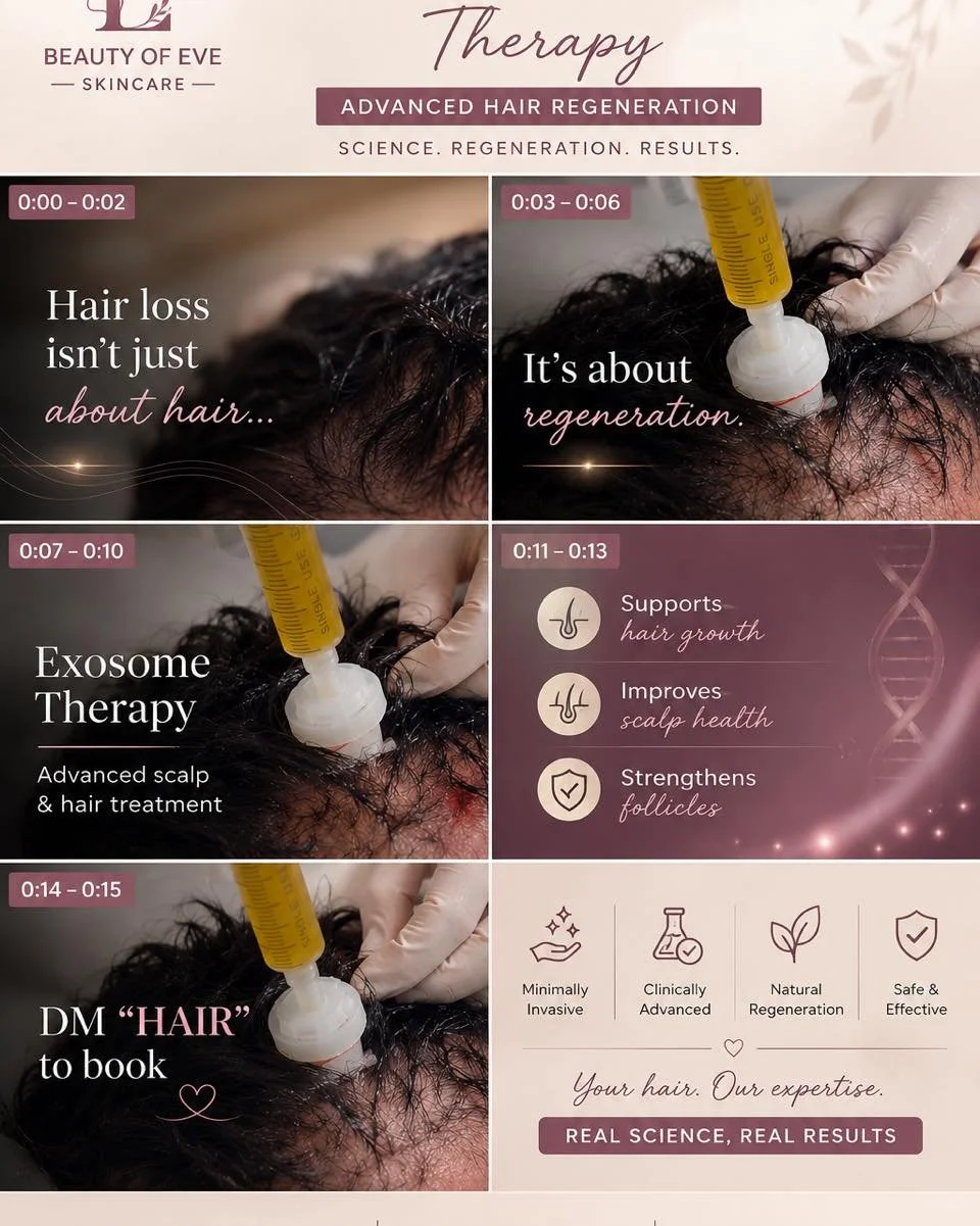 Hair loss isn&rsquo;t just about appearance&hellip; it&rsquo;s about confidence.

With Exosome Therapy, we focus on real regeneration &mdash; not temporary solutions.
✨ Supporting natural hair growth
✨ Improving scalp health
✨ Strengthening follicles