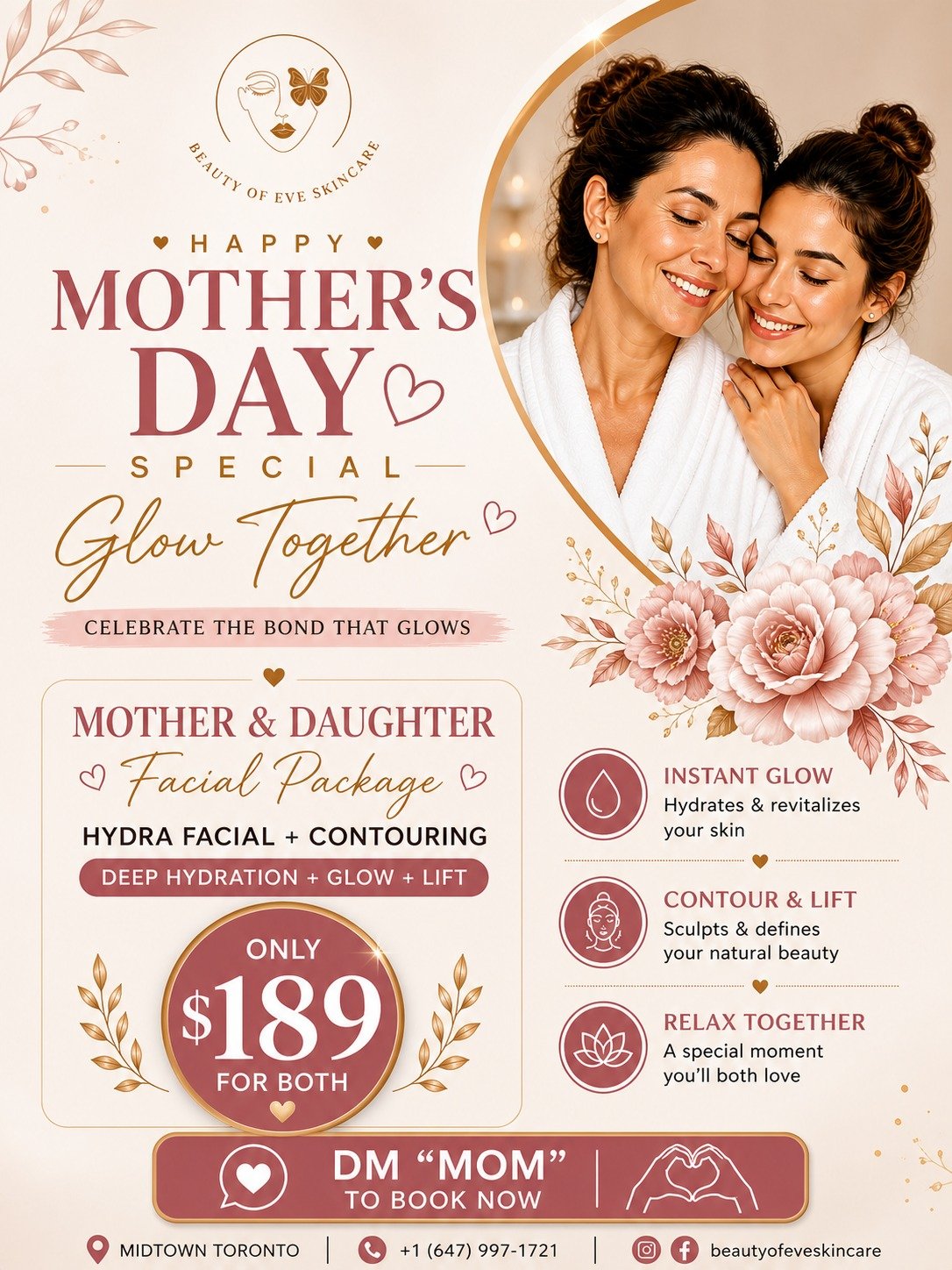 This Mother&rsquo;s Day&hellip; don&rsquo;t just say &ldquo;I love you&rdquo;&hellip; show it 💐🤍

A moment she&rsquo;ll never forget ✨
A glow you&rsquo;ll both share ✨

👩&zwj;👧 Mother &amp; Daughter Facial Package
💧 Hydra Facial + Contouring
✨ I
