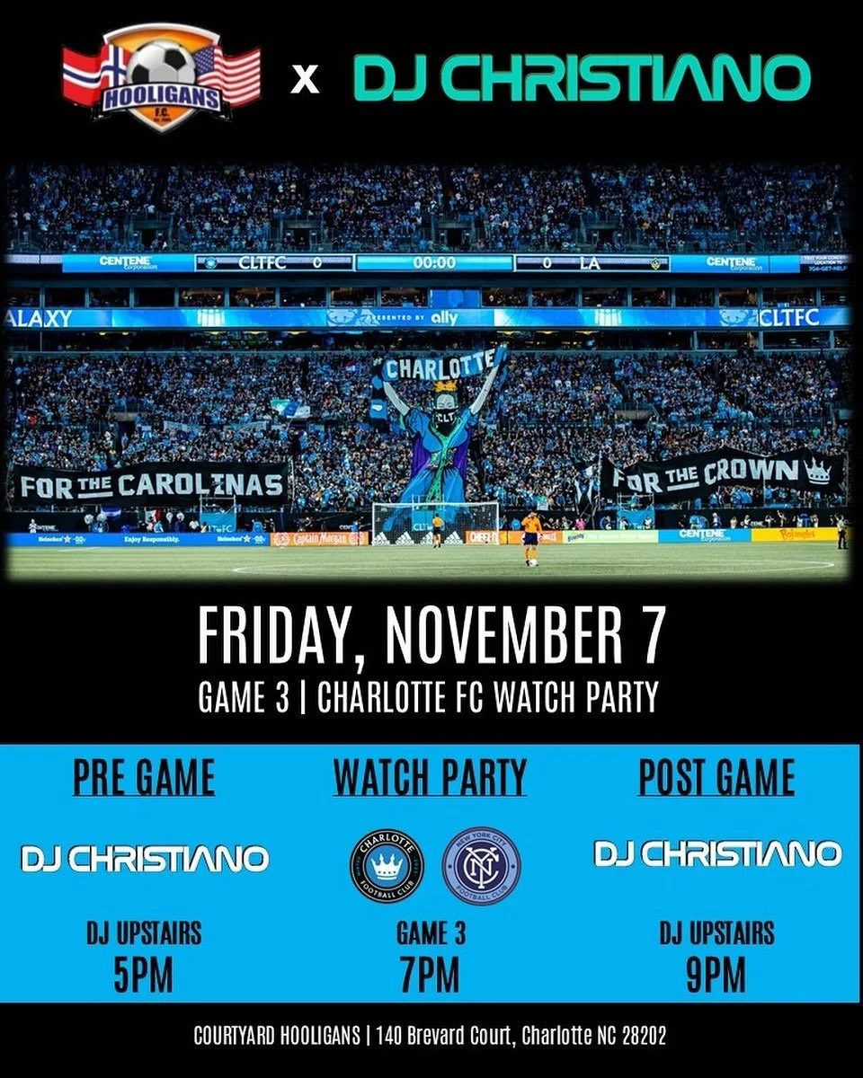Get ready for Game 3! I'll be spinning tracks at @courtyard_hooligans, the mecca of Uptown's soccer heartbeat, on Friday night.  This is all you need. 

Soccer⚽️ 
House 🎶🎧
Beer 🍺 

#forthecrown #charlottefc