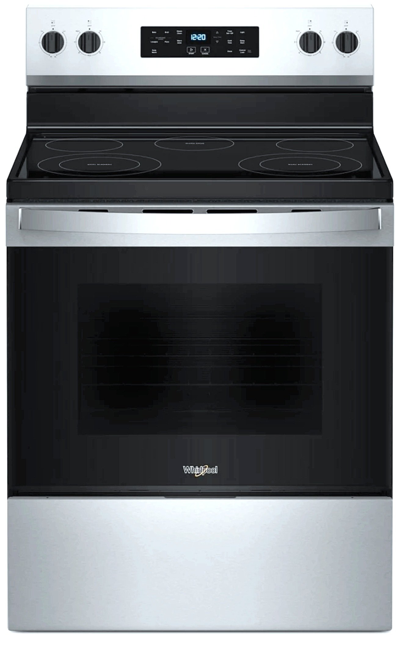 GE Profile PSS93YP9FS 30-inch slide-in electric range with five radiant elements and fingerprint-resistant stainless steel finish.