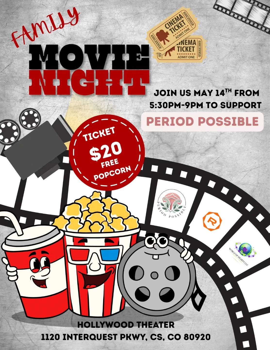 Movie night and raising money to support women in our community? Yes please! Join us on May 14th to watch Devil Wears Prada 2, and raise money for Period Possible. Tickets are $20 and includes popcorn, and we would love if you could bring a box of pe