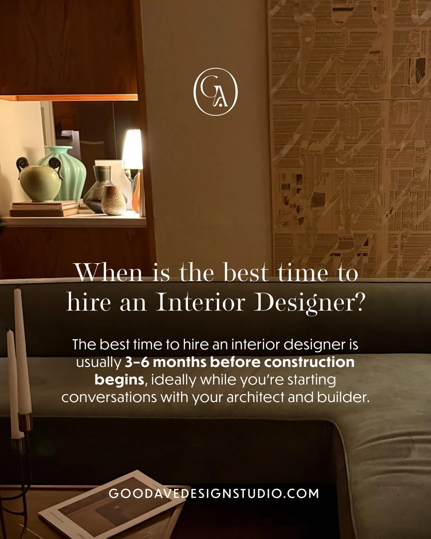 The best time to hire an interior designer is earlier than people expect. Bringing a designer in 3 to 6 months before construction alongside your architect and builder, allows the overall vision and material decisions to come together thoughtfully fr