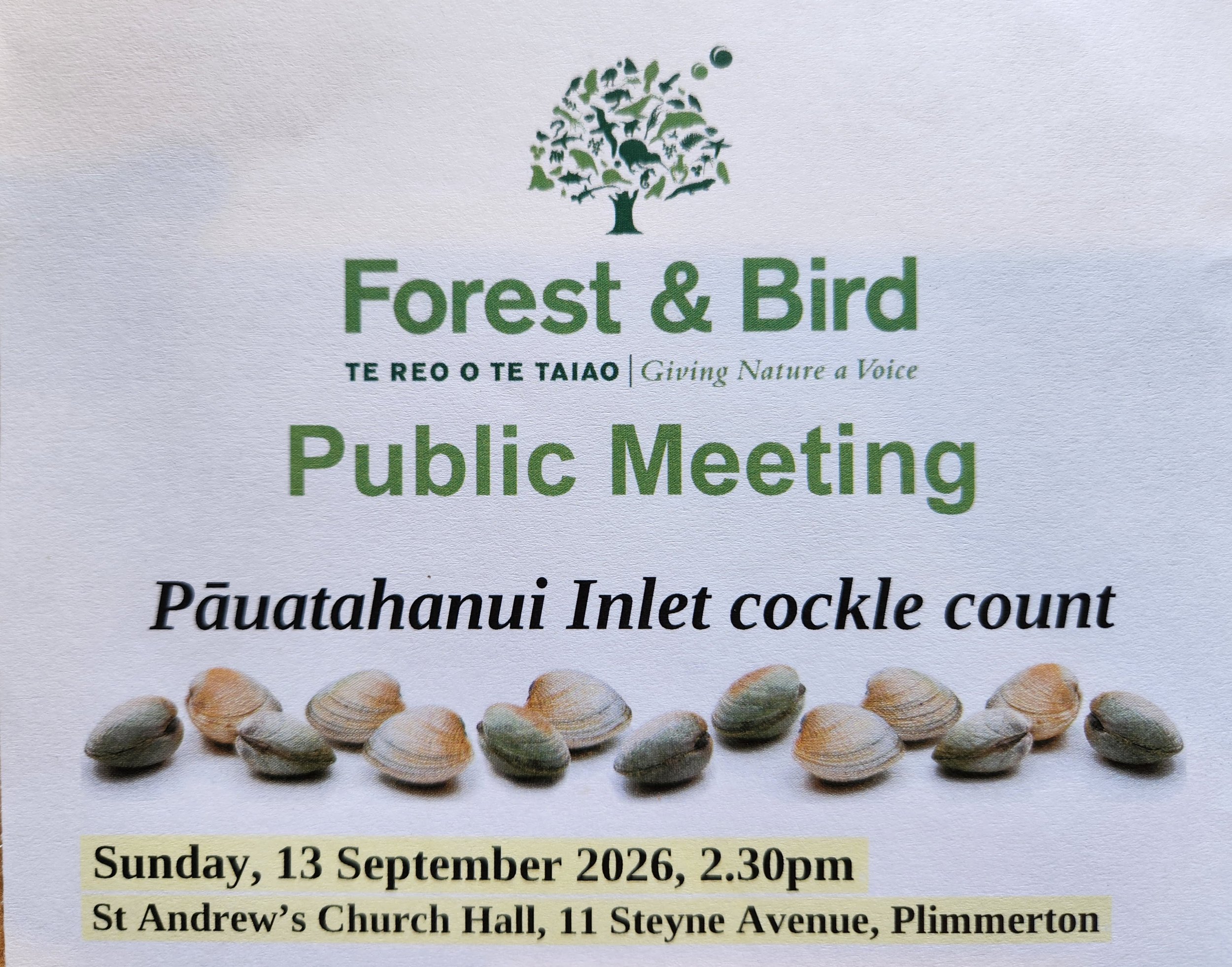 Forest & Bird Public Meeting Pāuatahanui Inlet cockle count