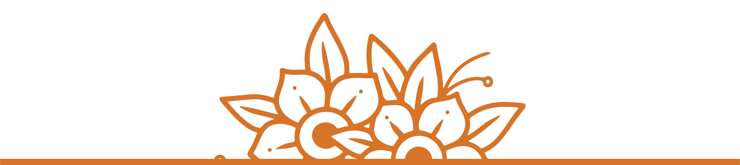 Stylized brown floral graphic with black accents on a black background