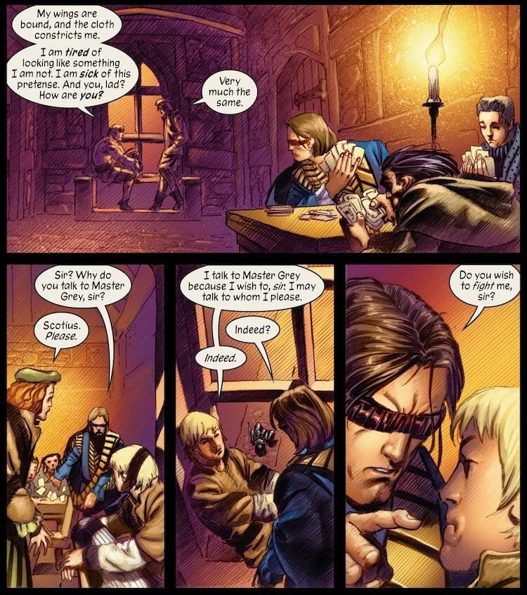 Werner tells Jean he is sick of pretense and she agrees. An angry Scotius demands to know why Werner is talking to Jean and threatens to fight him.