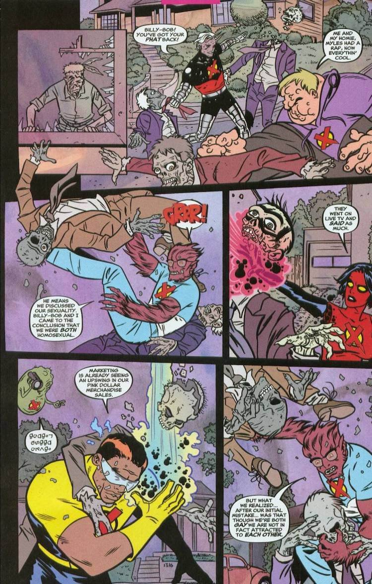 In the middle of a battle, Billy Bob and Myles explain to their team that while they are both gay, they are not attracted to each other.