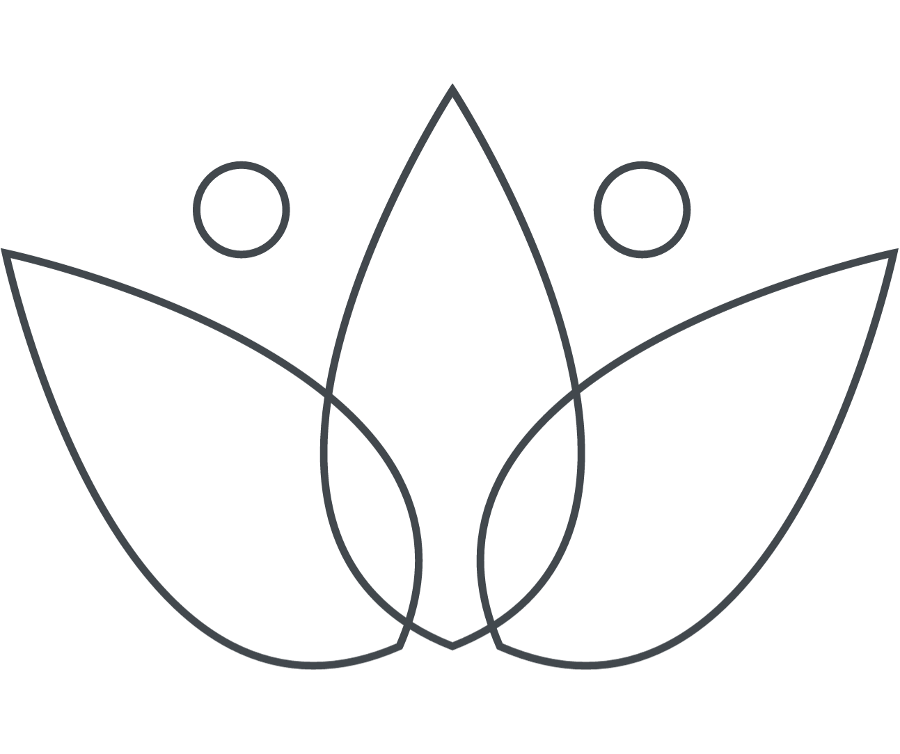 Minimalist line drawing of a butterfly with leaf-like shapes on each side.