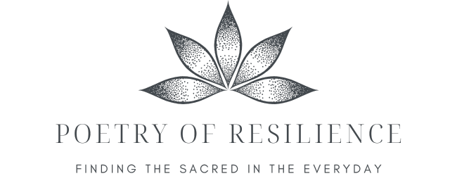 A black background with a stylized lotus flower above the text "Poetry of Resilience" and the subtitle "Finding the Sacred in the Everyday".