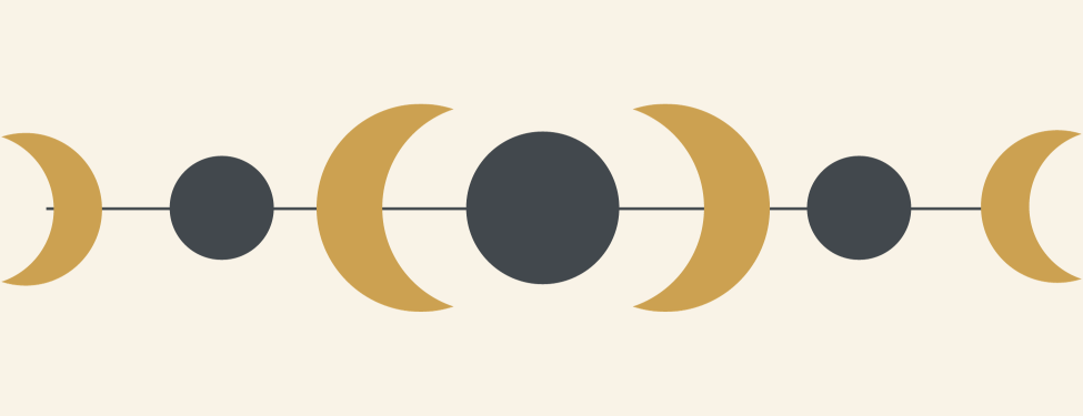 Decorative string featuring gold crescent moons and black circles arranged on a horizontal line.