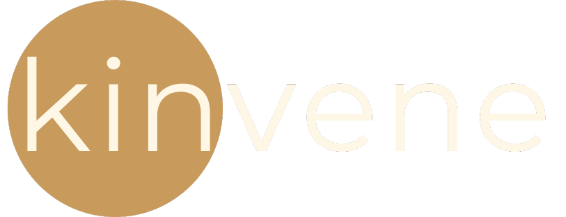 The logo for Kinvene, featuring the word 'kinvene' with a large gold circle background behind the 'kin' portion.