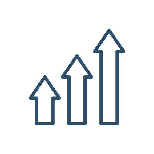 Three upward-pointing arrows of increasing height, representing growth or progress.