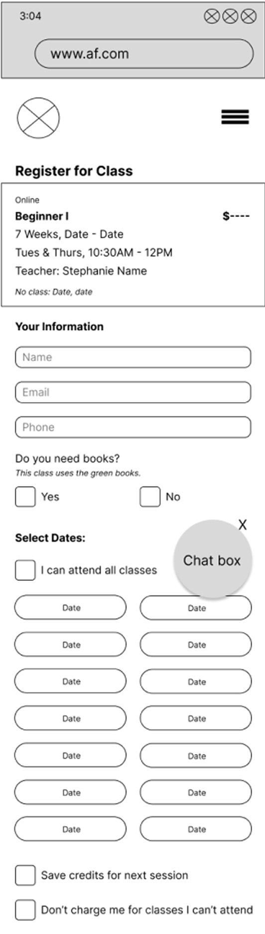 Register for class mobile