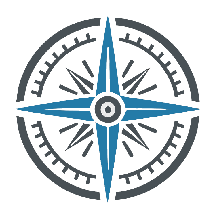 Circular compass rose design with blue and gray colors