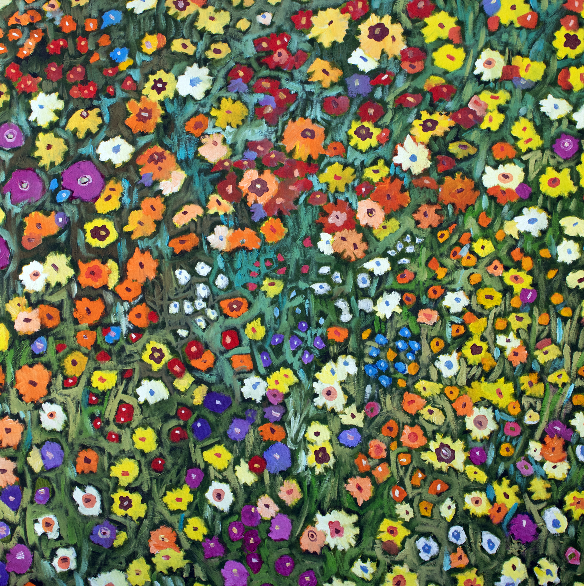 Flower Field in Yellows and Oranges, 36" x 36"--AVAILABLE