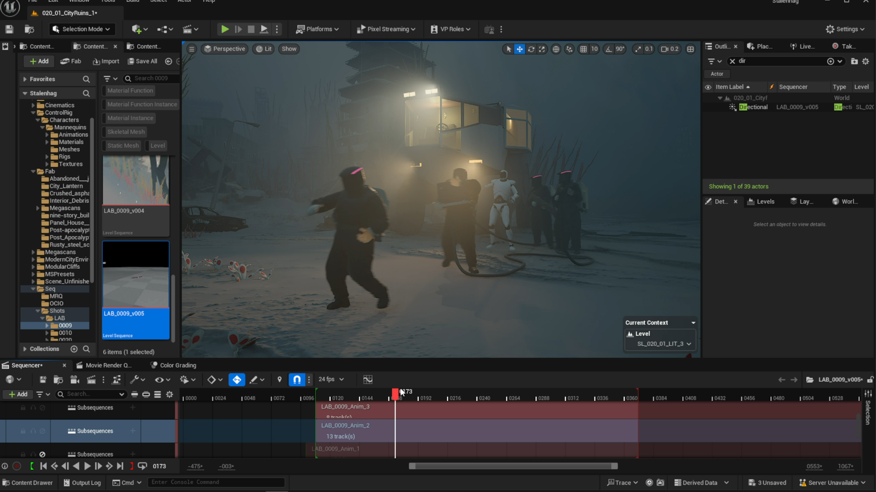 Unreal Engine animation timeline. 