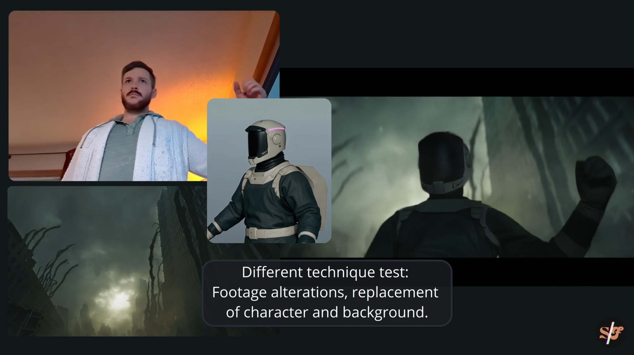 Creating a composite using one video and two images.