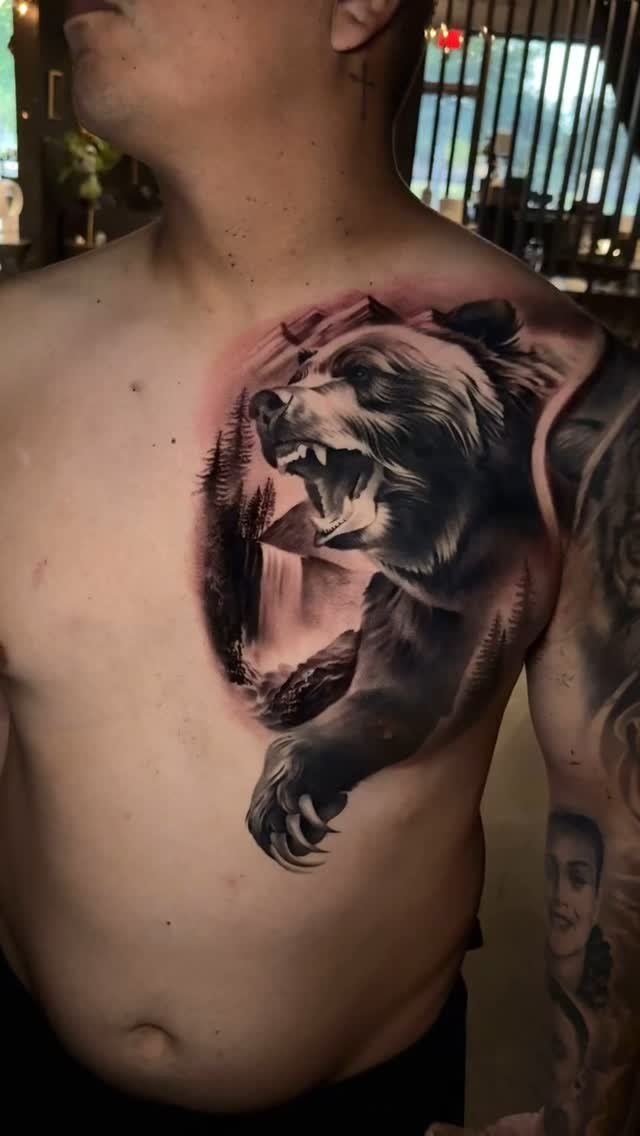 My other one got taken down for some reason. Here it is again #bear #beartattoo #tatoo #tattoos #ink #inked #austin #atx #austintx #texastattoo #chesttattoo #tattooidea #tattooideas #ink #inked #foresttattoo #naturetattoo #bngtattoo #dynamicink #bngt