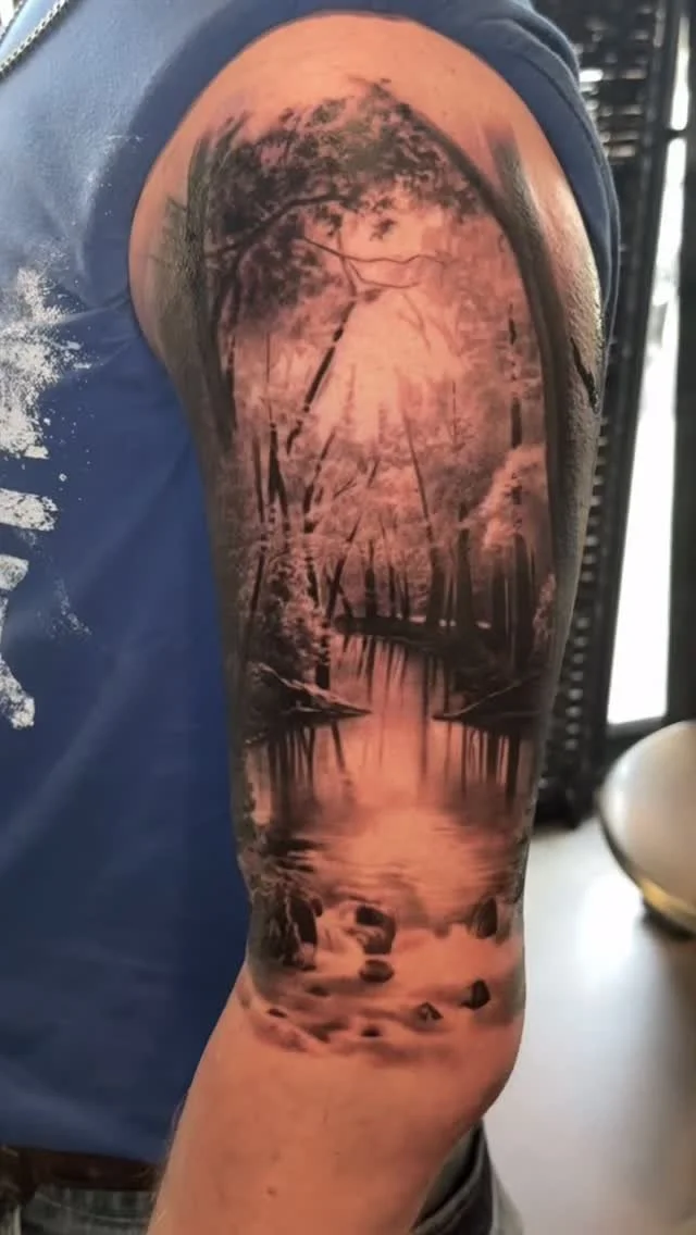Sorry I’ve been gone for a while #tattoo #tattoos #ink #inked #austin #atx #austintx #texas #texastattoos #forest #foresttattoo #blacktattoo #bngtattoo #tattooidea #tattooideas #hustlebutter