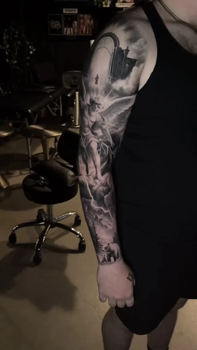 Fully healed #tattoo #tattoos #ink #inked #austin #atx #austintx #texas #texastattoos #tattooodeas #tattoooidea #stmicheal #saintmichael #religous #religion #tattoosleeve #sleevetattoo