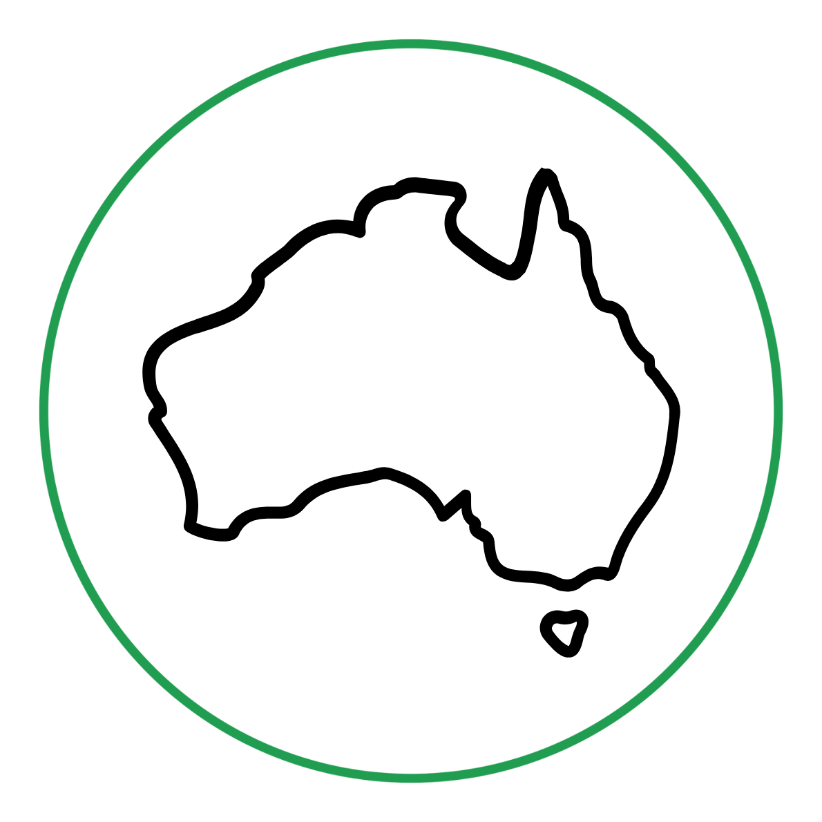 An icon of a dark gray circle with a green outline.