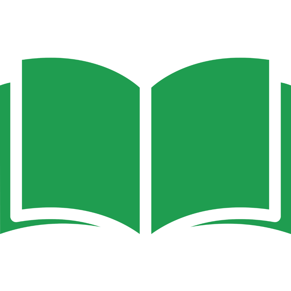 Open book icon with green pages.