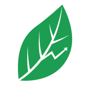Green leaf with upward-moving financial or growth graph lines