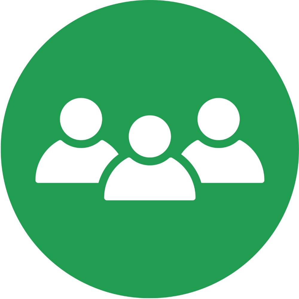 Green circular icon with three white human silhouettes inside.