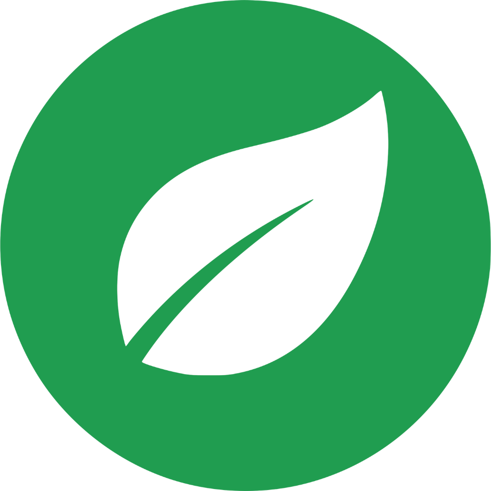 A white leaf icon centered on a green circular background.