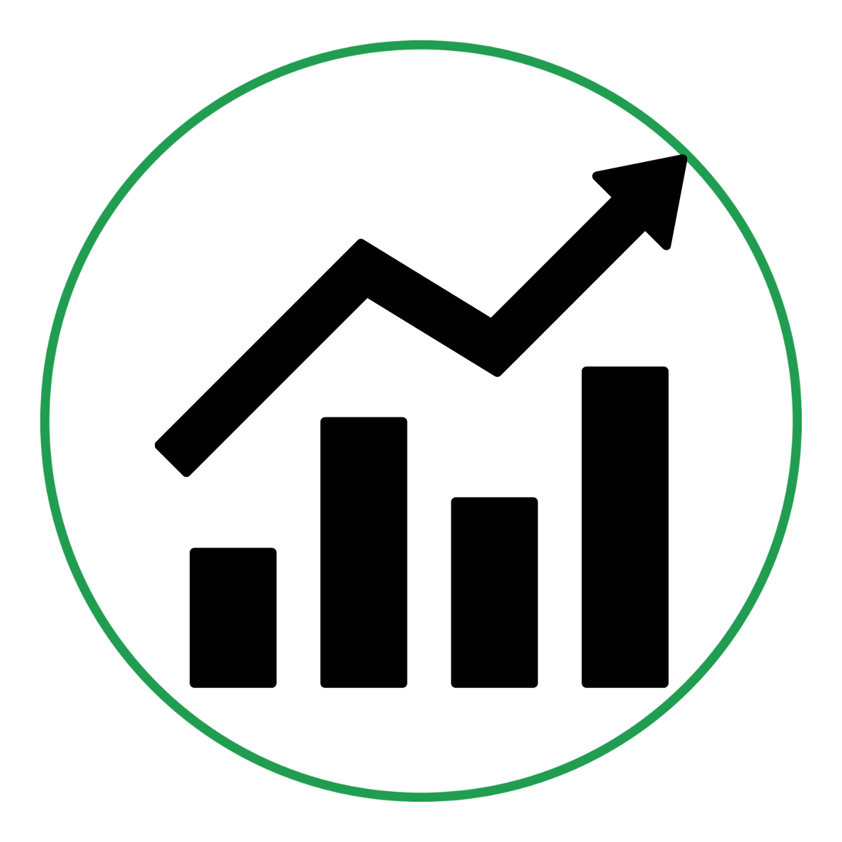 A black circle with a green border.