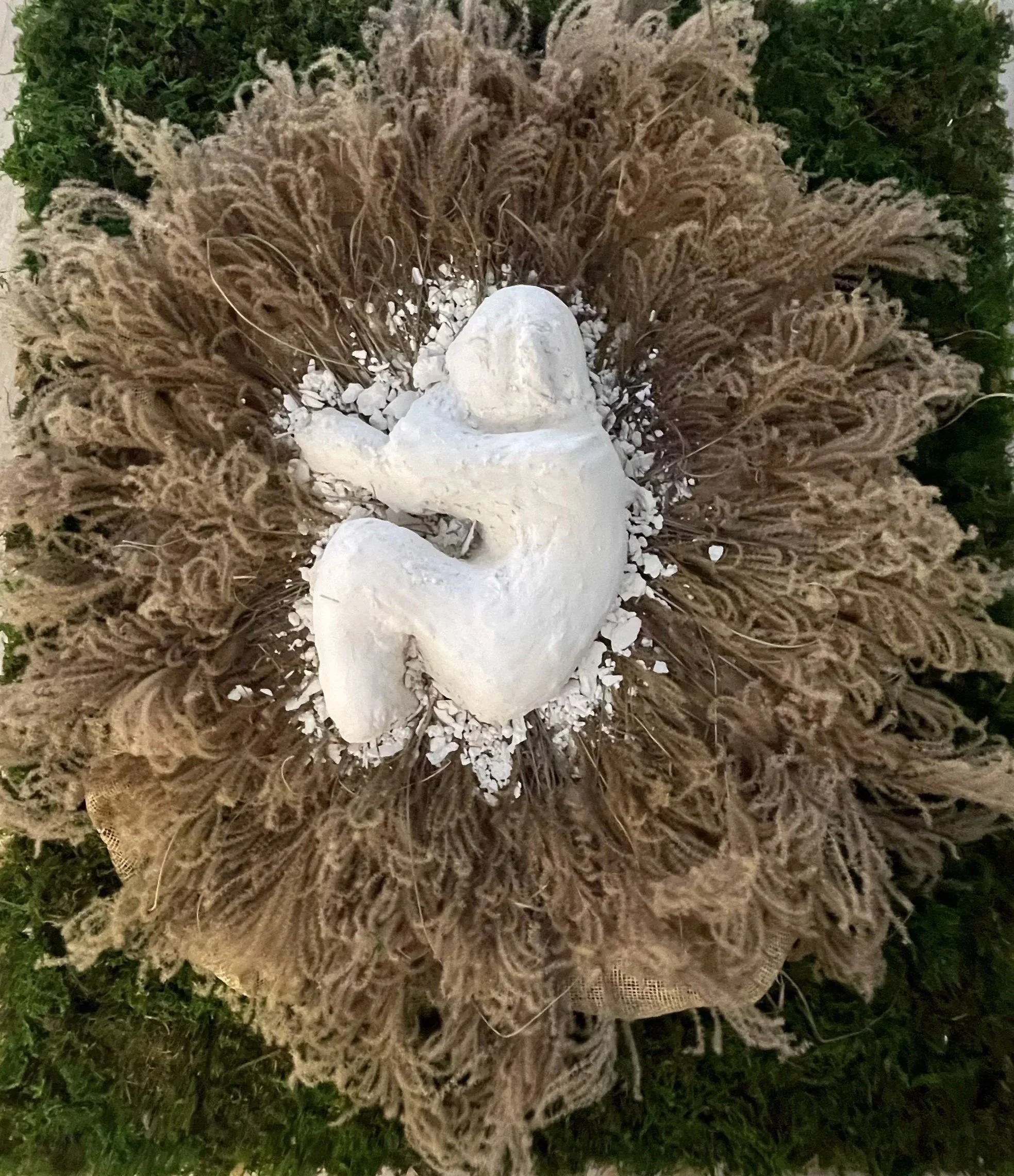 worst case scenario (2024), plaster, burlap, moss, dried grasses