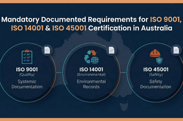 What are the mandatory documented requirements for ISO 9001, ISO 14001 and ISO 45001 certification in Australia?