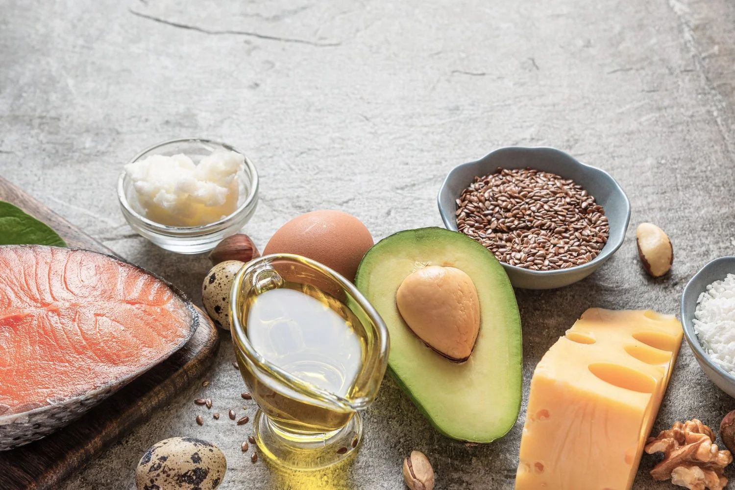 healthy-fats-foods-on-gray-surface