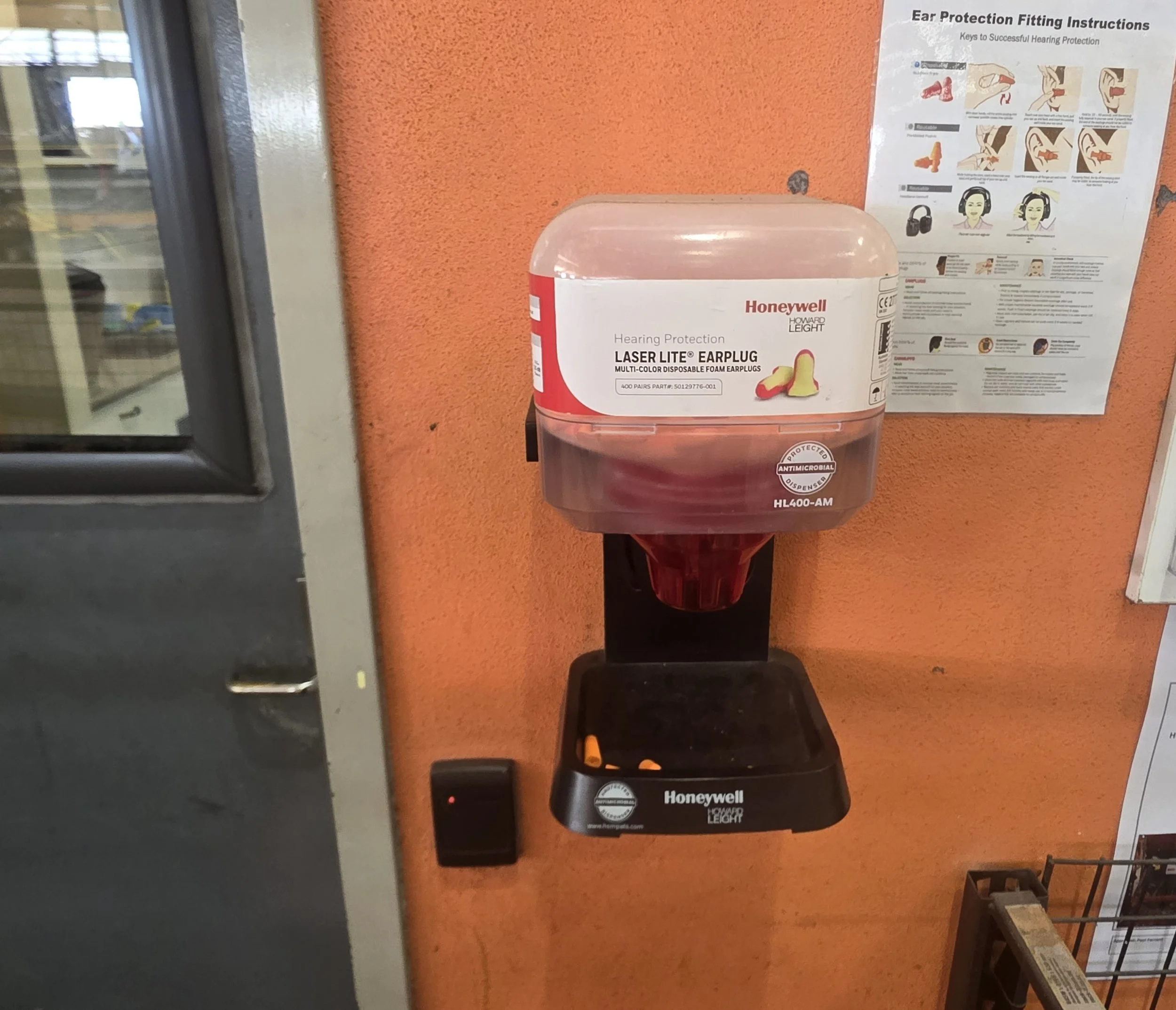 Earplug station at a noisy workplace