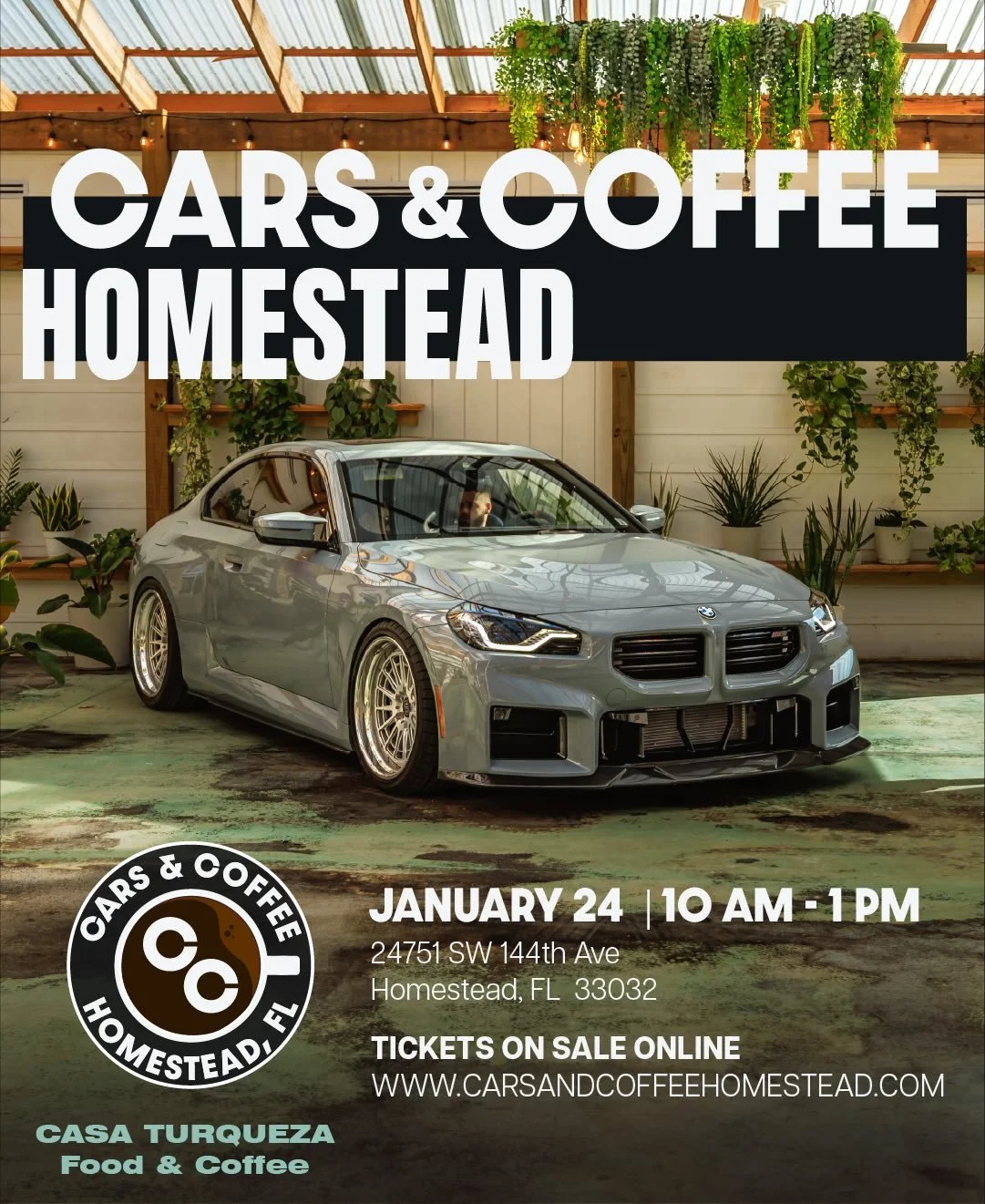A curated car experience set within a botanical garden.
January 24th | 10:00 AM &ndash; 1:00 PM

Spend your Saturday morning surrounded by rare and exotic cars, a Simagic racing simulator, fresh coffee &amp; matcha, great food, and live music.

Pet P