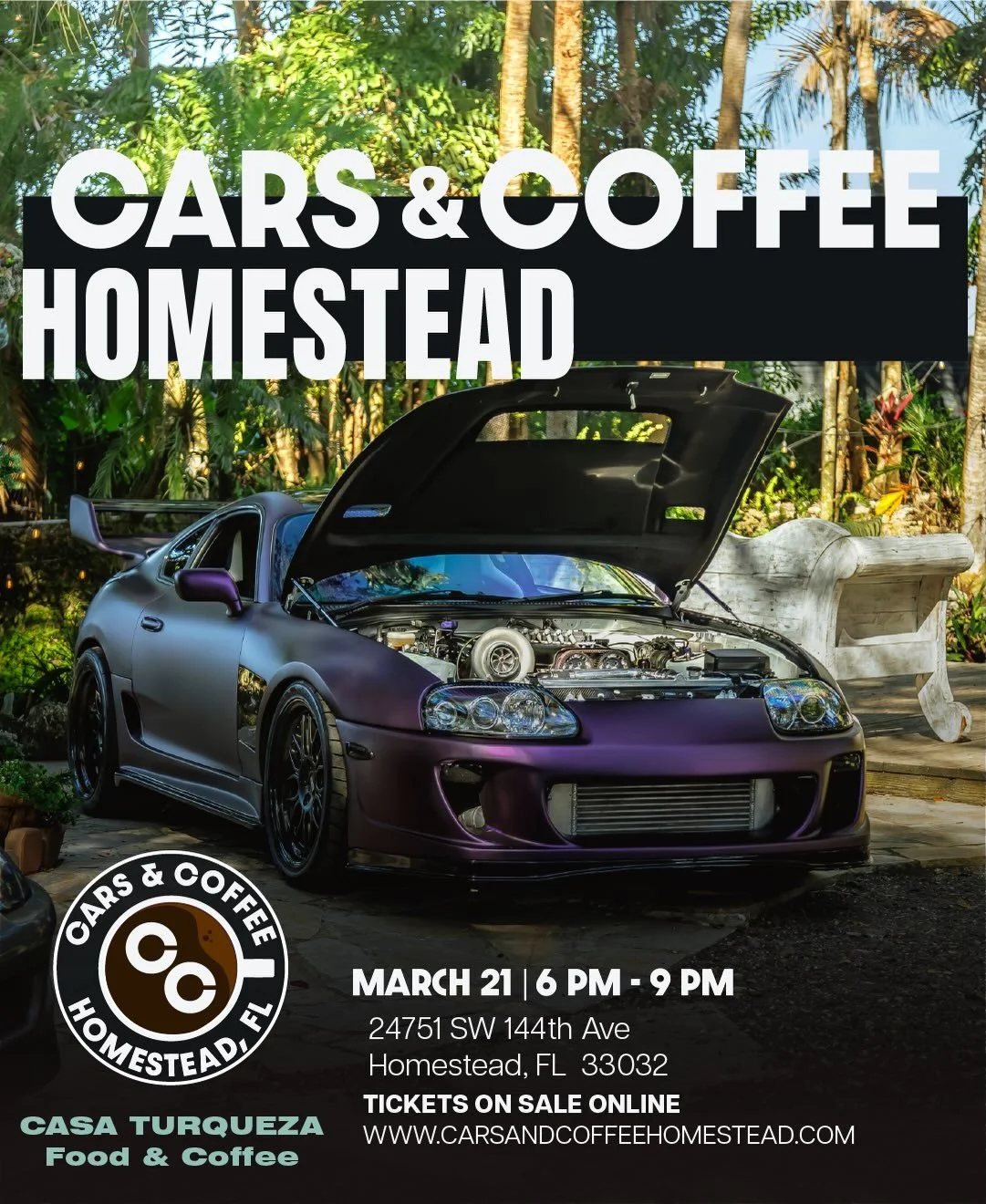 Join us for a Saturday Evening of rare and exotic cars.
March 21st | 6:00 PM &ndash; 9:00 PM

Experience an unforgettable night surrounded by curated vehicles in a botanical garden setting. Enjoy the Simagic racing simulator, fresh coffee, matcha, fo