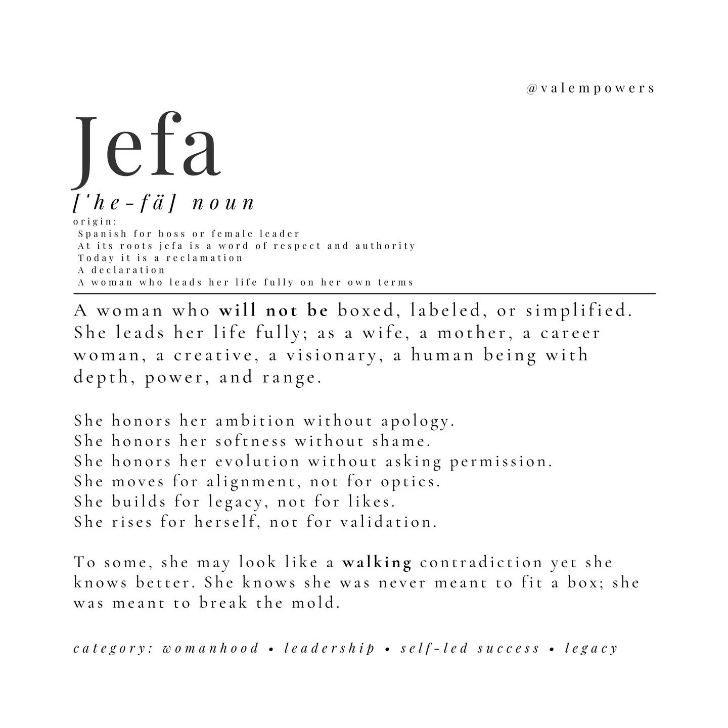 Jefa energy
Se&ntilde;ora wisdom

Both live here
Both live in me
Both live in so many of you

For years we were told to be one thing
To shrink
To simplify
To silence the parts of us that didn&rsquo;t &ldquo;fit&rdquo; the mold

Here we choose the ful