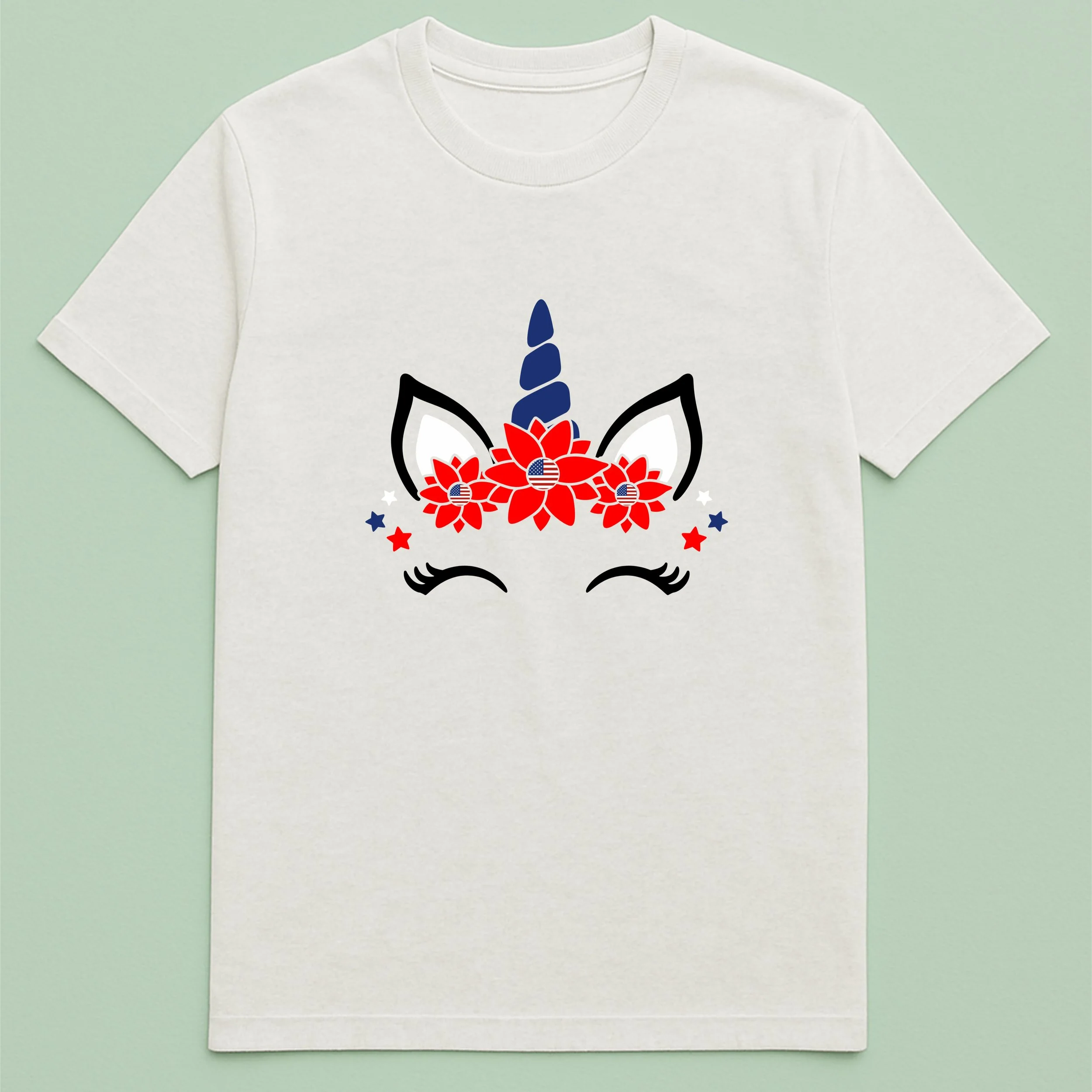 American Unicorn T-Shirt – Patriotic Floral Unicorn Shirt – 4th of July USA Pride Tee – Red, White & Blue Magical Gift for Adults