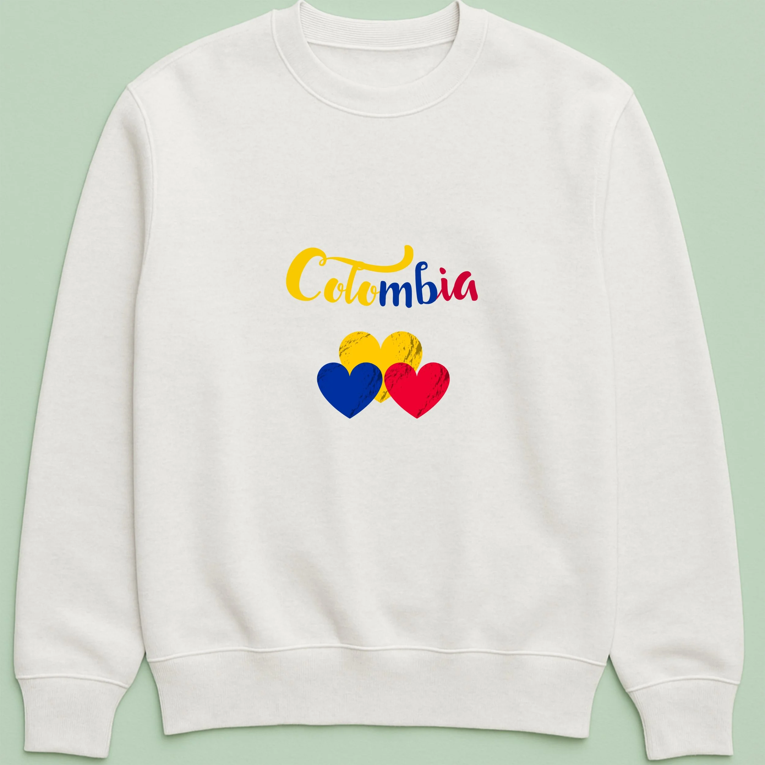 Colombia Hearts Sweatshirt – Yellow Blue Red Heart Crewneck – Colombian Pride Top – Cute Colombia Sweatshirt