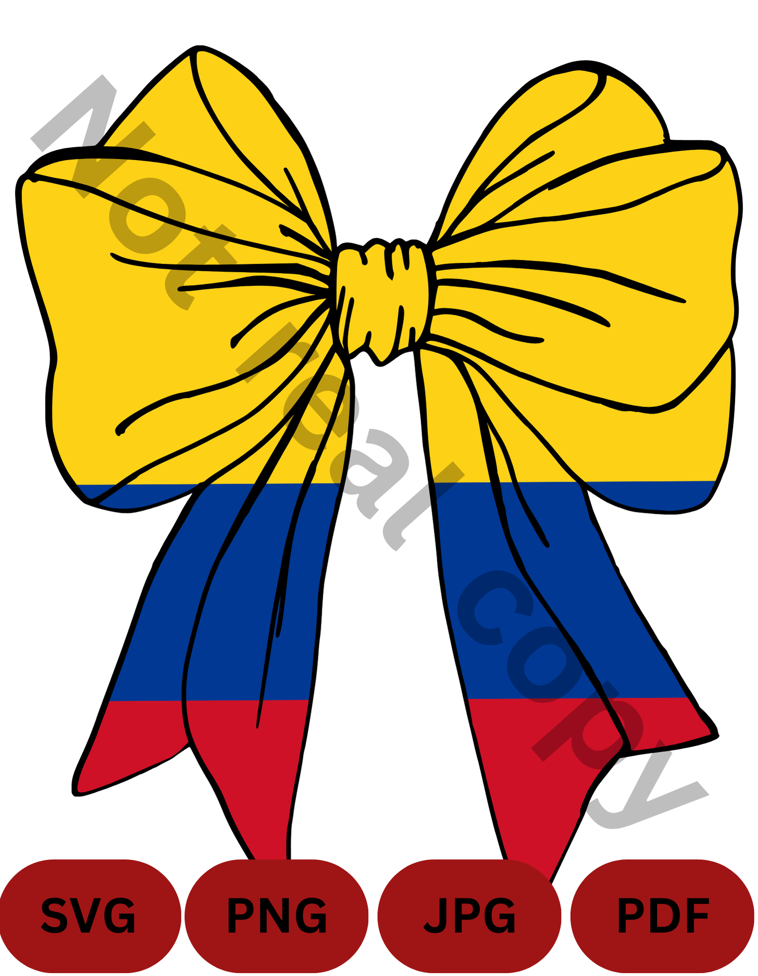Colombia Flag Bow SVG, PNG, PDF, JPG – Yellow Blue Red Bow Digital Download – Patriotic Clipart – Colombia Cricut Cut File