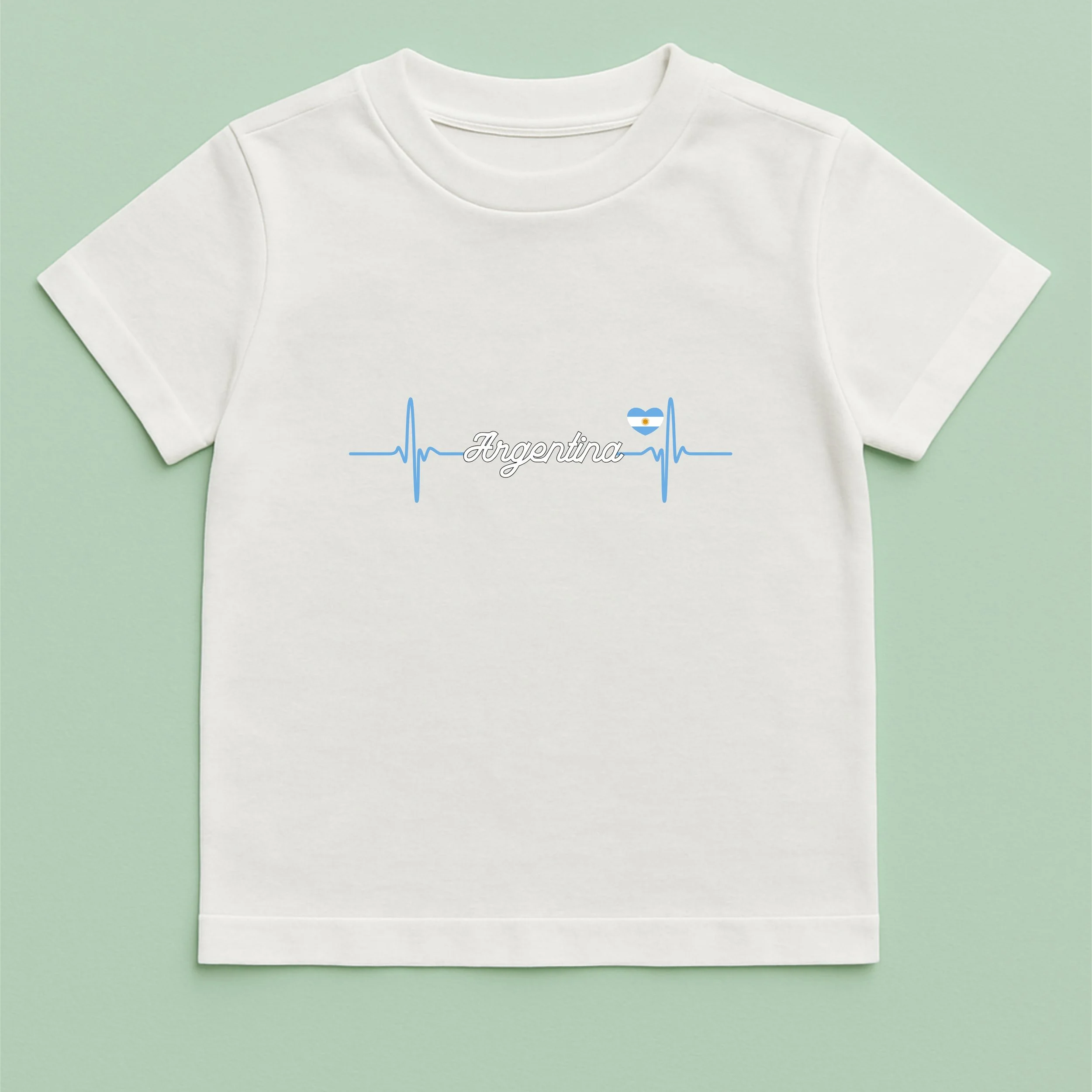 Kids Argentina Heartbeat T-Shirt – Youth Blue White Heartbeat Shirt – Argentinian Pride Kids Tee – Patriotic Youth Gift