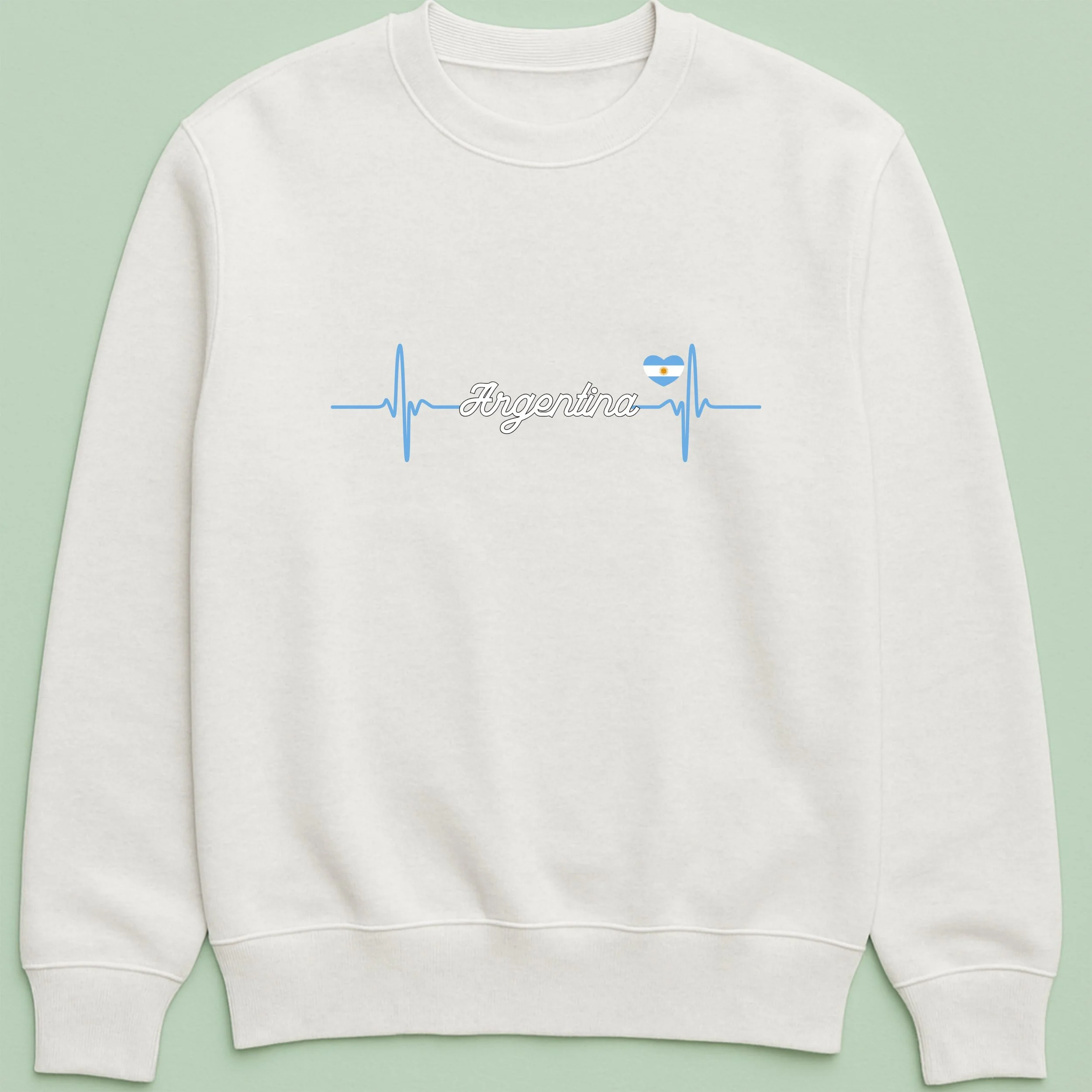 Argentina Heartbeat Sweatshirt – Blue White Heart Crewneck – Argentinian Pride Top – Argentina Gift