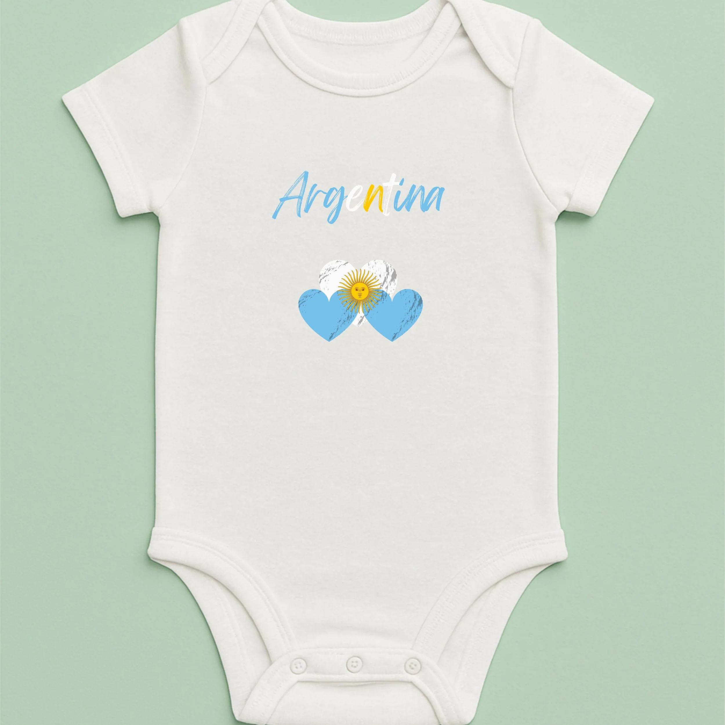 Argentina Hearts Baby Onesie – Blue White Yellow Heart Bodysuit – Patriotic Baby Gift – Argentina Infant Outfit